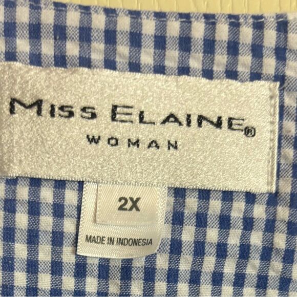 Miss Elaine Seersucker Short Midi Robe Navy Blue White Check Size 2X NEW $54 - Picture 15 of 16